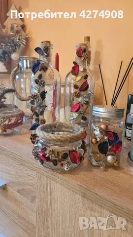 Подаръчни коледни светещи бутилки и свещници. Ръчна изработка, снимка 16 - Декорация за дома - 48248399