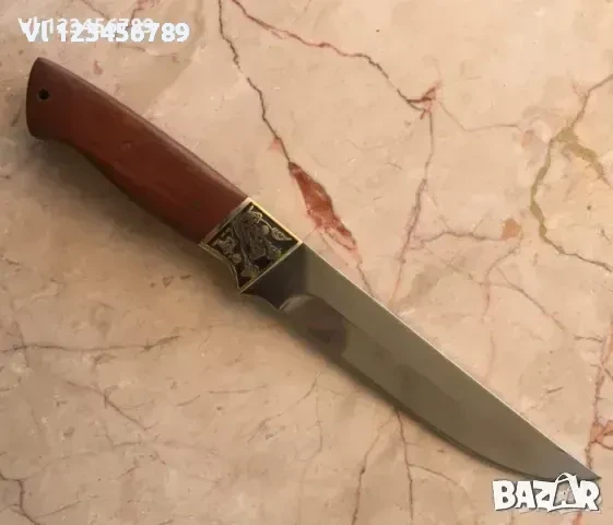 Руски гравиран ловен нож месингов гард,Пантера Ст 65х13, снимка 2 - Ножове - 50772878