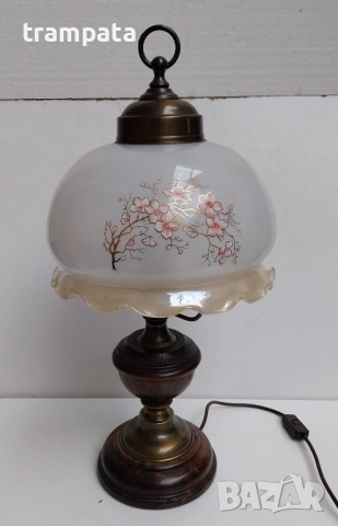 НАЙ ДОБРАТА ОФЕРТА Стара немска голяма настолна Лампа , дърво,Месиннг и стъкло.