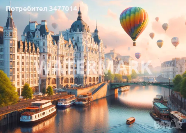 Картина с летящи балони и красиви сгради върху пвц пано, снимка 1