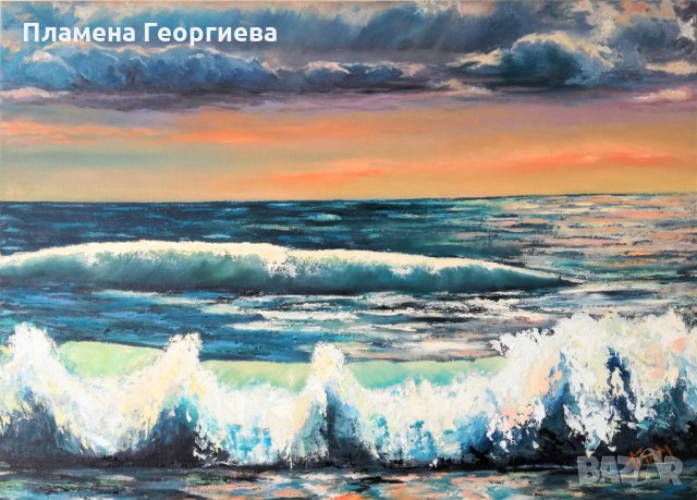 Картина, авторска, морски пейзаж, масло, 50/70, снимка 3 - Картини - 32522442