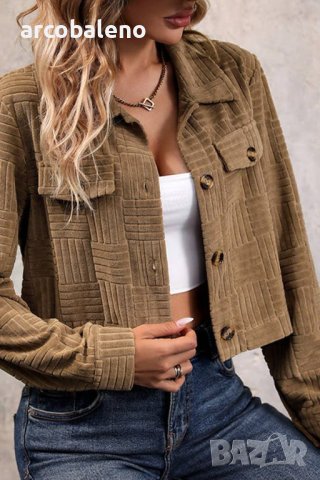 Модно дамско едноцветно късо яке от рипсено кадифе , снимка 3 - Сака - 43931778