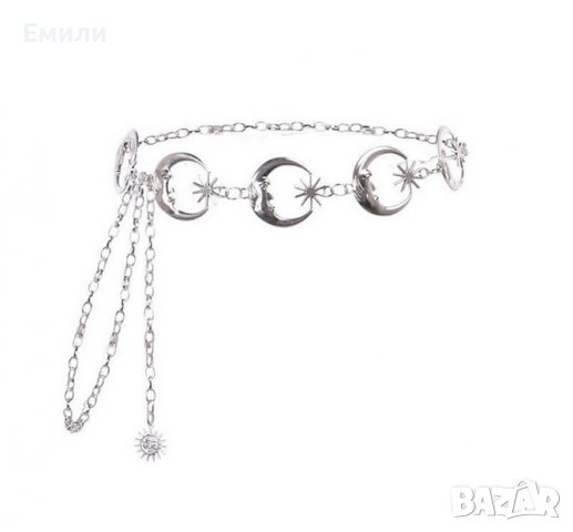 Колан верижка с луна в сребрист цвят, снимка 4 - Колани - 38077449
