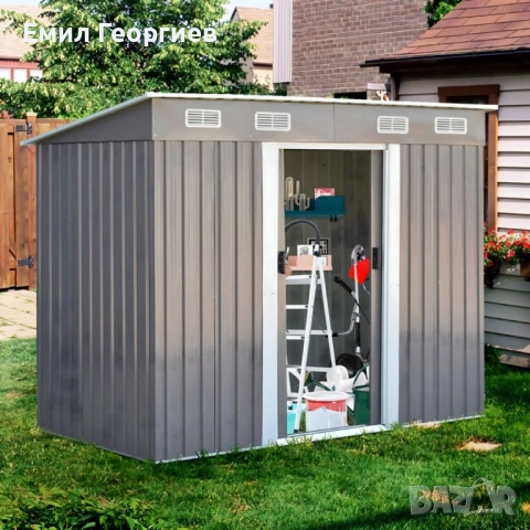 Метална градинска къща за инструменти с вентилация и заключване, снимка 3 - Градински мебели, декорация  - 53133478