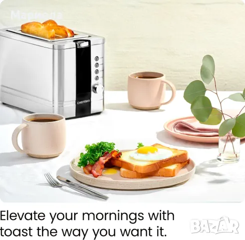 Иноксов Тостер за 2 Филийки / Тостер с Широки Отвори за Печене на Дебел Хляб, снимка 8 - Тостери - 49280497