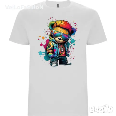Нова детска тениска с Мече - Hip Hop (RALPH BEAR) в бял цвят, снимка 1