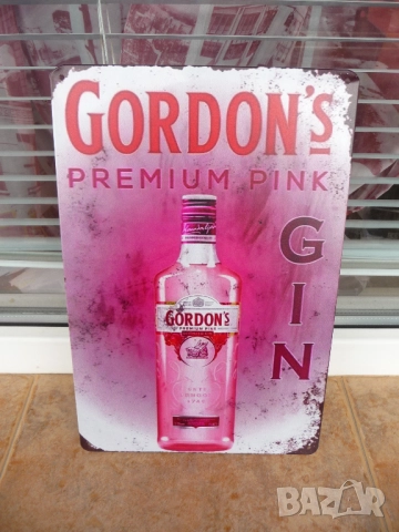 Метална табела джин Gordon's gin pink розов бутилка Гордънс парти купон младежи момичета леко алкохо