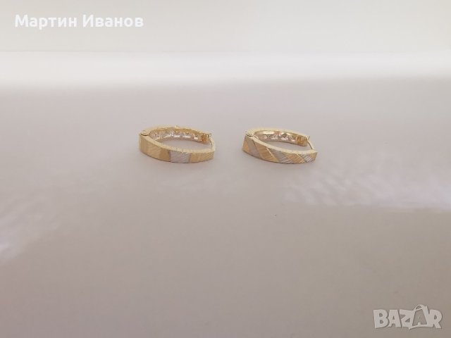 Златни обеци елипса с циркони , снимка 5 - Обеци - 43646079