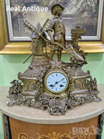 Страхотен антикварен колекционерски френски бронзов каминен часовник , снимка 1 - Антикварни и старинни предмети - 43312650