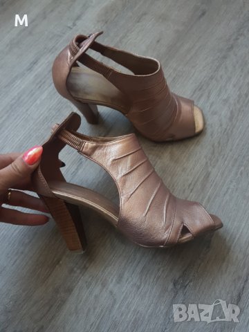 Уникални розови дамски обувки от естествена кожа на ток