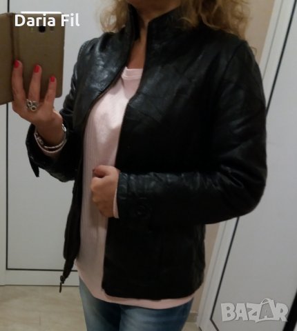 Черно яке от ЕСТЕСТВЕНА КОЖА с подплата тънка вата , снимка 2 - Якета - 26675706