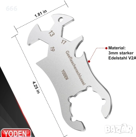 Многофункционален инструмент за ключове за газови бутилки от неръждаема стомана, снимка 2 - Други стоки за дома - 53297611