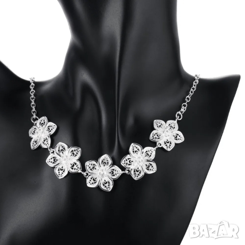 Сребърен комплект цветя филигран, снимка 4 - Колиета, медальони, синджири - 44887728