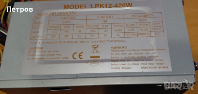 Захранване за настолен компютър LPK12-23 420W в перфектно състояние., снимка 1 - Захранвания и кутии - 44446043