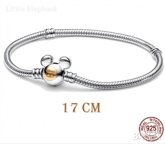 Сребърна гривна Пандора,змийска плетка,Disney Anniversary 100 years,17 см/нова