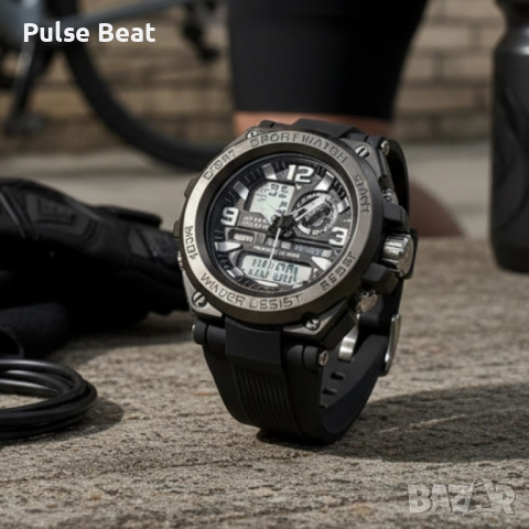 Спортен аналогово-дигитален мъжки часовник с подсветка, аларма и водоустойчив корпус, снимка 5 - Мъжки - 52046407