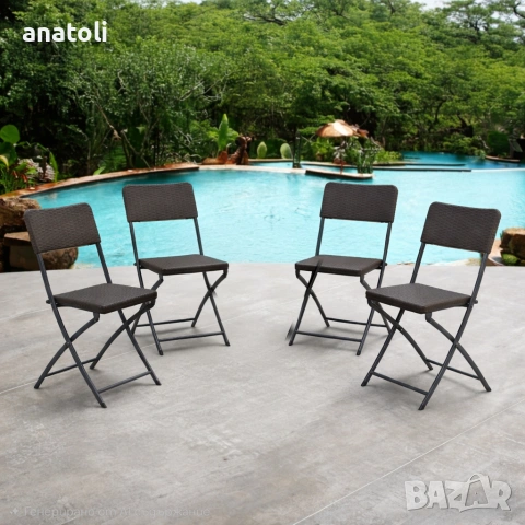 Сгъваеми градински столове, 4 бр, HDPE и стомана, кафяви от Германия чисто нови 
