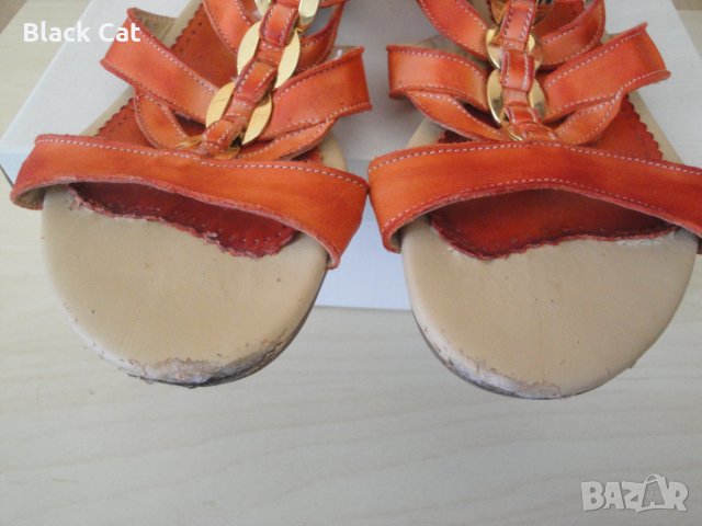 Оранжеви кожени дамски сандали със "златни" елементи, летни обувки, чехли, естествена кожа, снимка 18 - Сандали - 28419497
