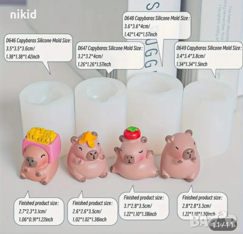 4 бр 3D Капибара Capybara силиконов молд форма калъп гипс кубчета гипсови фигурки с имена свещ смола, снимка 4 - Форми - 51947323