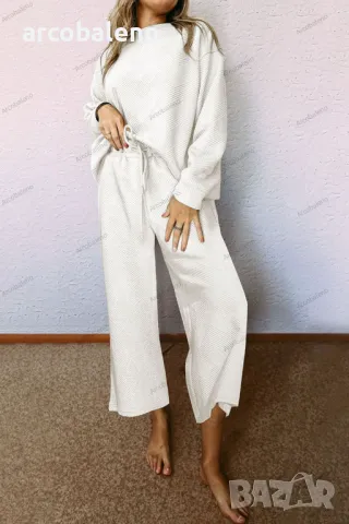 Дамски комплект от две части, широки панталони с блуза с дълъг ръкав, 2цвята , снимка 2 - Комплекти - 48339710