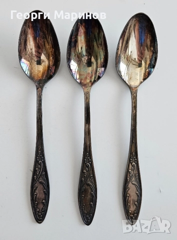 Посребрени лъжици за хранене, МНЦ, СССР, мелхиор, 18 см., снимка 5 - Прибори за хранене, готвене и сервиране - 51625209