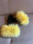 Дамски чехли с естествен пух в жълто !, снимка 1 - Чехли - 42946177
