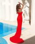 Дълга червена рокля с цепка, снимка 3