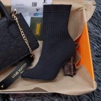 🔥Louis Vuitton стилни черни дамски боти на ток🔥, снимка 1 - Дамски боти - 43975043