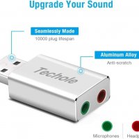 Techole USB стерео звукова карта с 3,5 мм, за Windows и Mac, алуминиева, снимка 2 - Други - 35409098