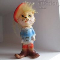 котаракът с чизми СТАРА гумена играчка фигура котка коте, снимка 1 - Статуетки - 28880147