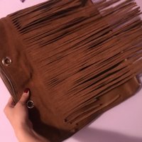 Кафява дамска чанта с ресни, снимка 4 - Чанти - 27097923