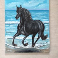 Маслена картина море и кон, снимка 3 - Картини - 28337138