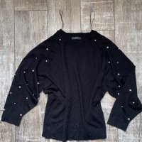 Черна блуза лек тънък пуловер овърсайз  широк прилеп перли  Zara , снимка 4 - Блузи с дълъг ръкав и пуловери - 38733890