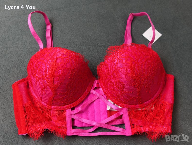 Ann Summers 70B нов дамски сутиен в цикламено с червена дантела и тюл, снимка 1