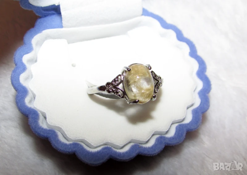 Пръстен с рутилов кварц, регулираща се халка, подходящ за подарък натурален минерал, снимка 1