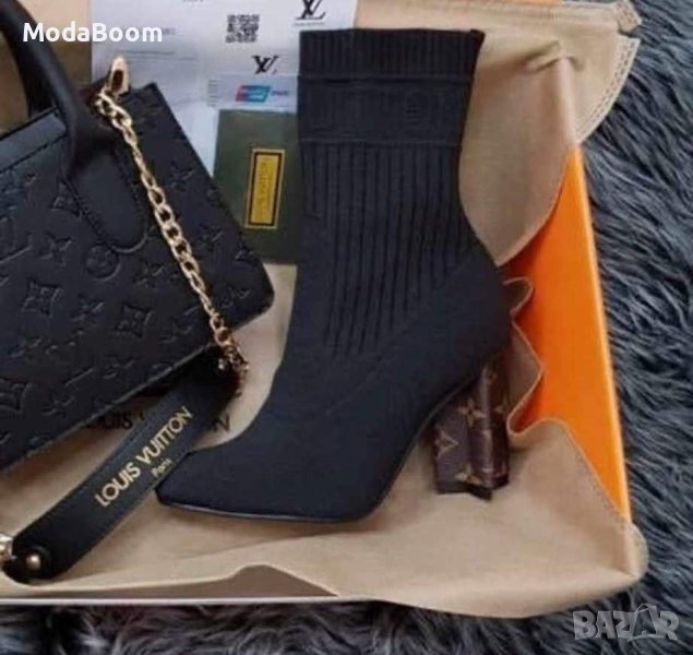 🔥Louis Vuitton стилни черни дамски боти на ток🔥, снимка 1
