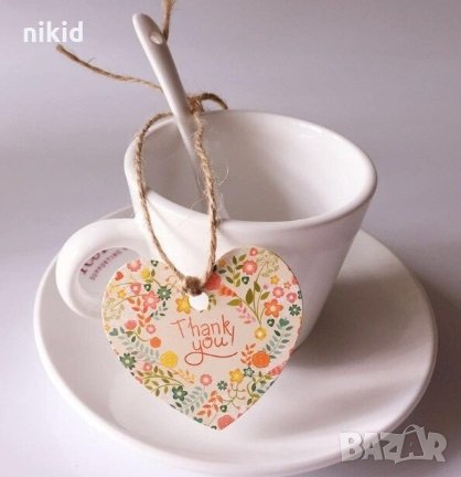 20 бр THANK YOU Картонено сърце Благодаря етикет тагове визитка табелка за подарък , снимка 1