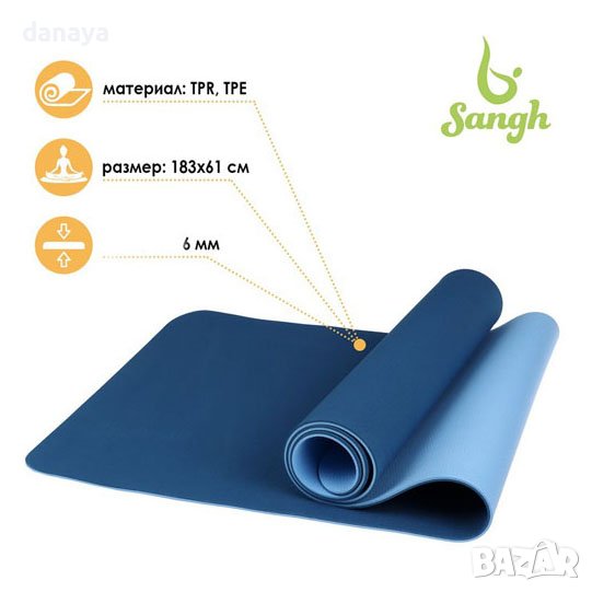 4450 Антибактериална TPE Постелка за Фитнес Пилатес Йога Гимнастика 183х61х0,6см, снимка 1