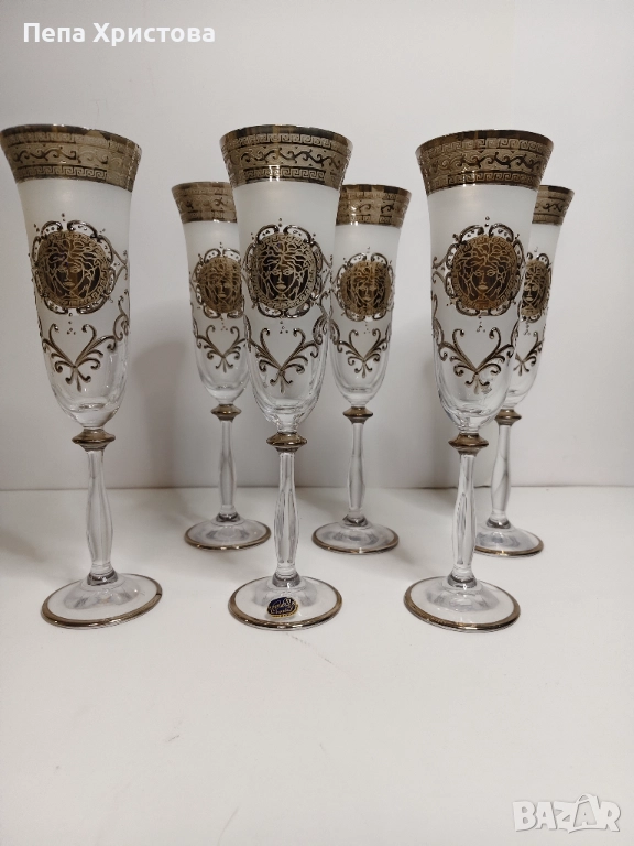 Комплект от 6 броя чаши за шампанско от чешки кристал Бохемия., снимка 1