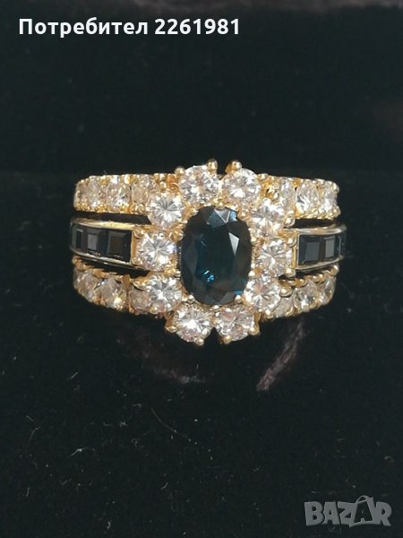 Продавам златен пръстен със сапфири и диаманти, снимка 1