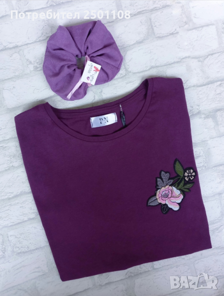Сет тениска с емблема роза и скрънчи, снимка 1