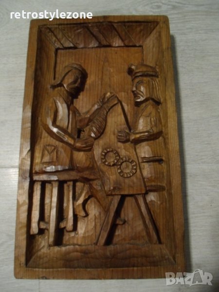 № 6212 стара дърворезба - пано   - размери 38 / 21,5 см , дебелина 4,5 см, снимка 1