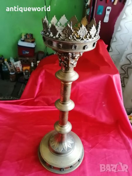 Стар Голям Напрестолен ЦЪРКОВЕН Свещник, снимка 1