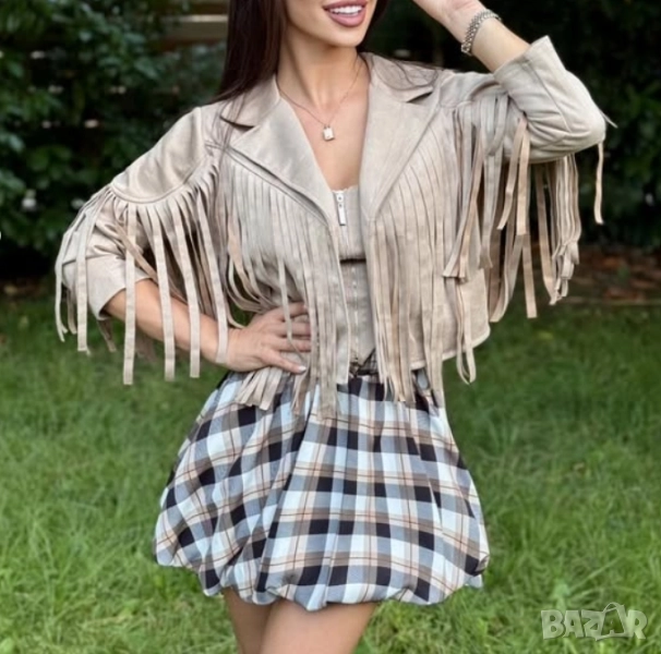    🍁Късо велурено яке с ефектни ресни  , снимка 1