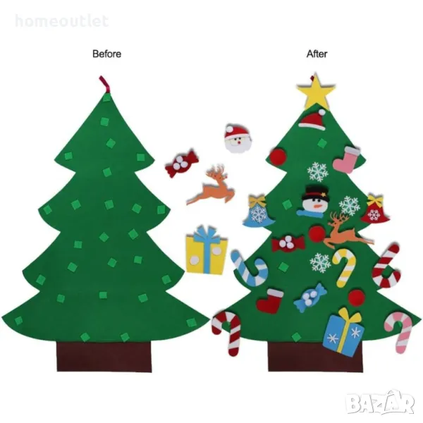 ПРОМОЦИЯ Коледна елха от филц с отделящи се орнаменти + калъф за съхранение SUPTEMPO X00132IQ71, снимка 1