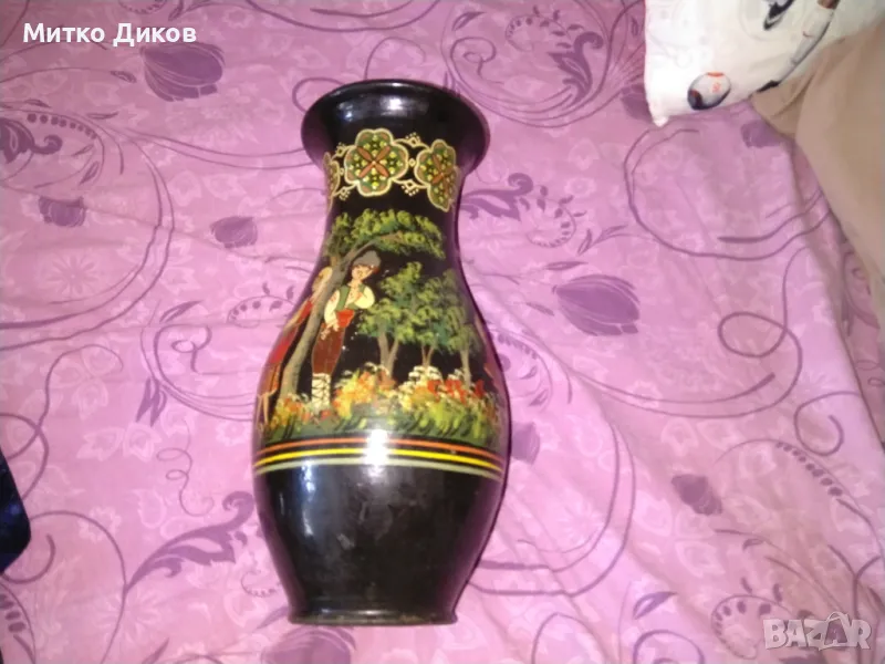 Ваза рисувана от соца за украса на ДПУ Асеновград Н-375мм фи горе 155мм и фи долу -110мм, снимка 1