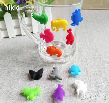 12 бр лепки вакумчета животни силиконови гумени фигурки за залепване на чаши за разпознаване парти , снимка 1