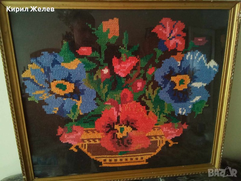 ГОЛЯМ ПРЕКРАСЕН Стар ГОБЛЕН Кошничка с ЦВЕТЯ Идеален За ДОМА ВИЛАТА РЕТРО ИНТЕРИОРНА ДЕКОРАЦИЯ 42935, снимка 1