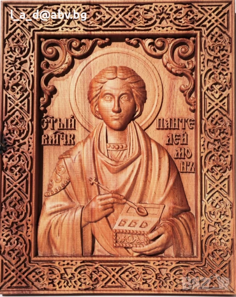 Икона на Св. Панталеймон - авторска дърворезба, снимка 1