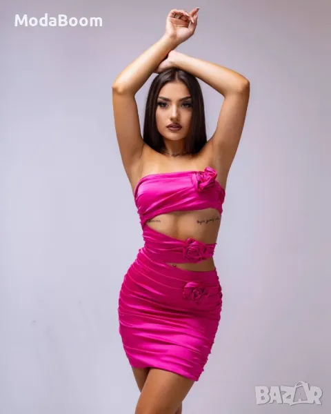 Розова къса стилна дамска рокля , снимка 1